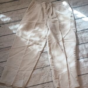 Cubavera Light Tan Drawstring Linen Blend Pants L 36 38